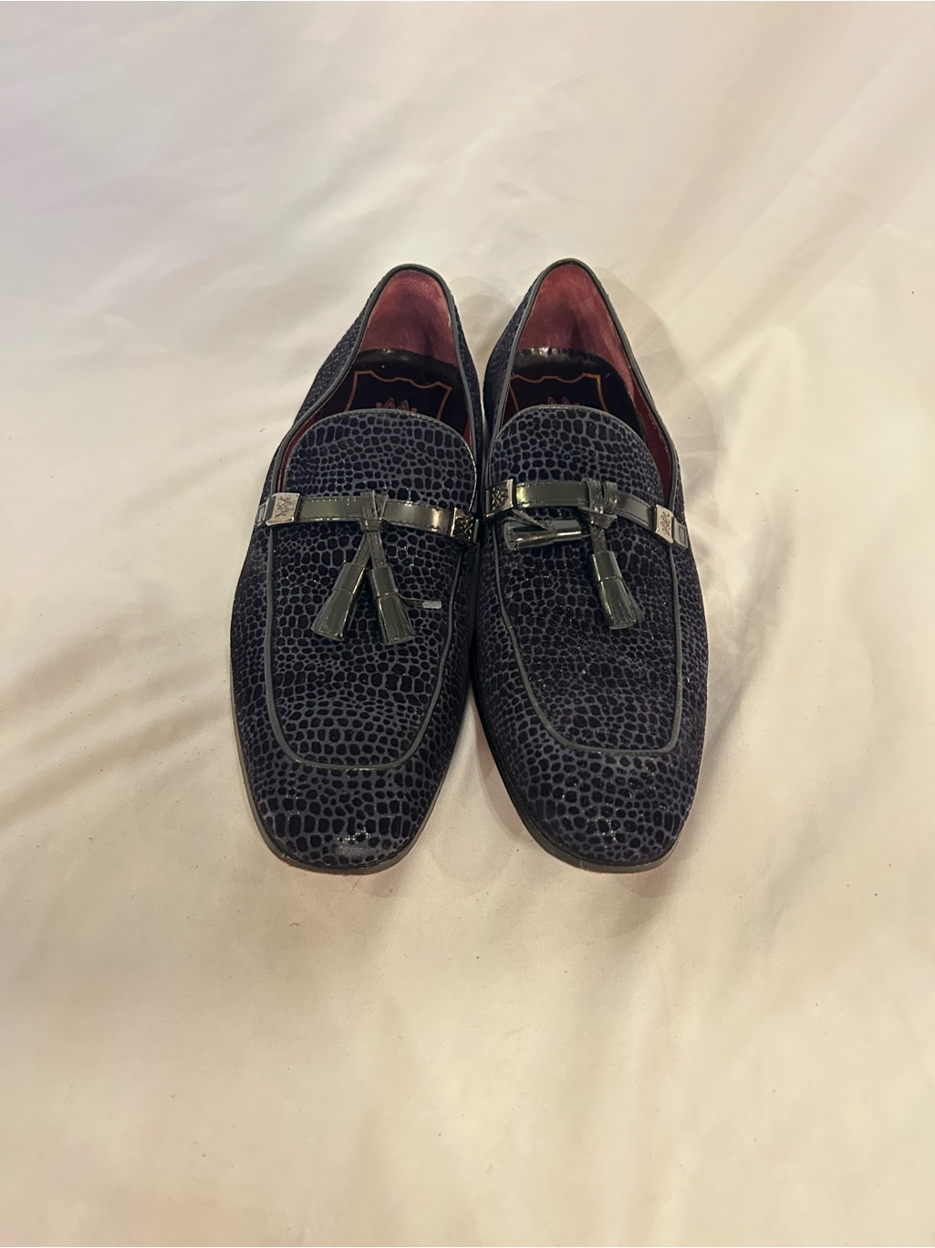 Mezlan Novara Black/Blue Genuine Suede Calfskin Tassel Slip-On Sz 9.5